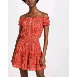 NEW NWT Poupette St Barth Alba Mini Dress In Red Tulip Print SIZE M MSRP $350